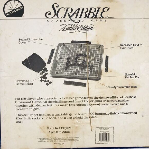 SCRABBLE Deluxe Ed Game Selchow Righter 1987 Turntable VINTAGE *One Tile Missing - Picture 15 of 16